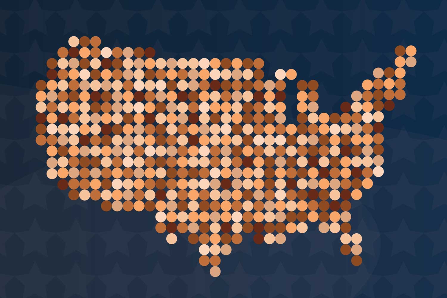 map of USA with dots indicating multiple races