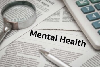 A collection of newspapers. Prominent headline reads: Mental Health