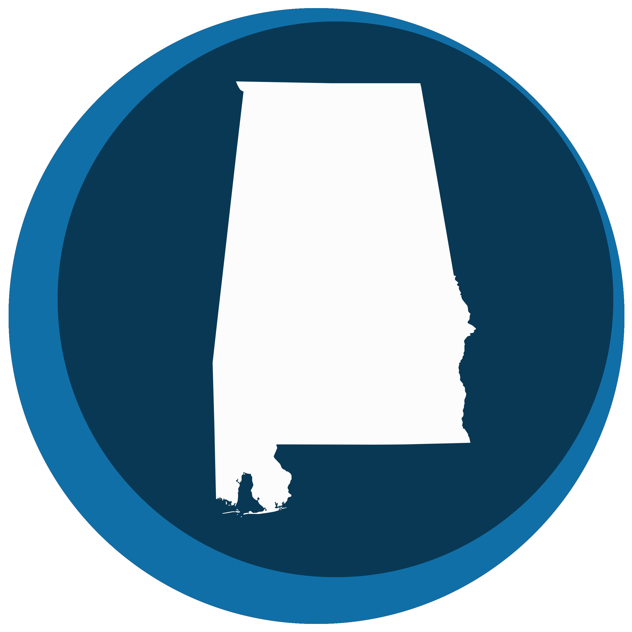 Alabama state shape in a circle
