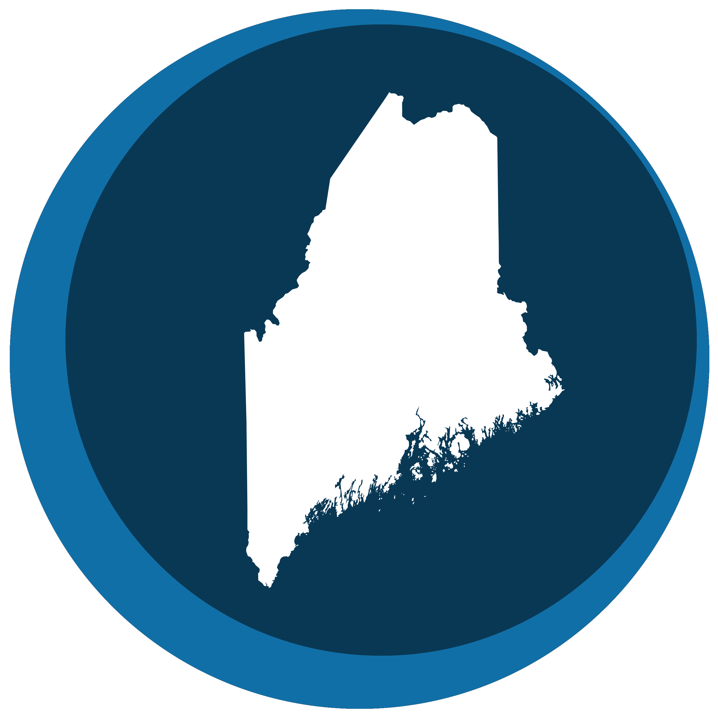 Maine state shape in a circle