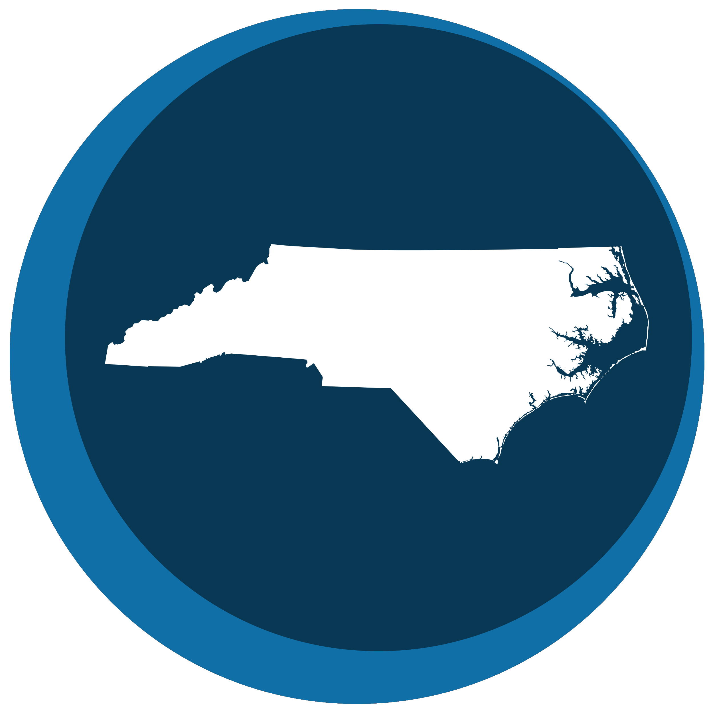 North Carolina state shape in a circle