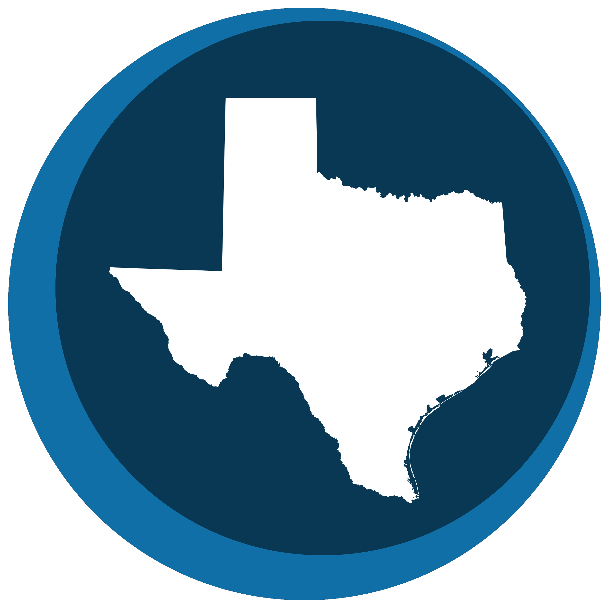 Texas state shape in a circle