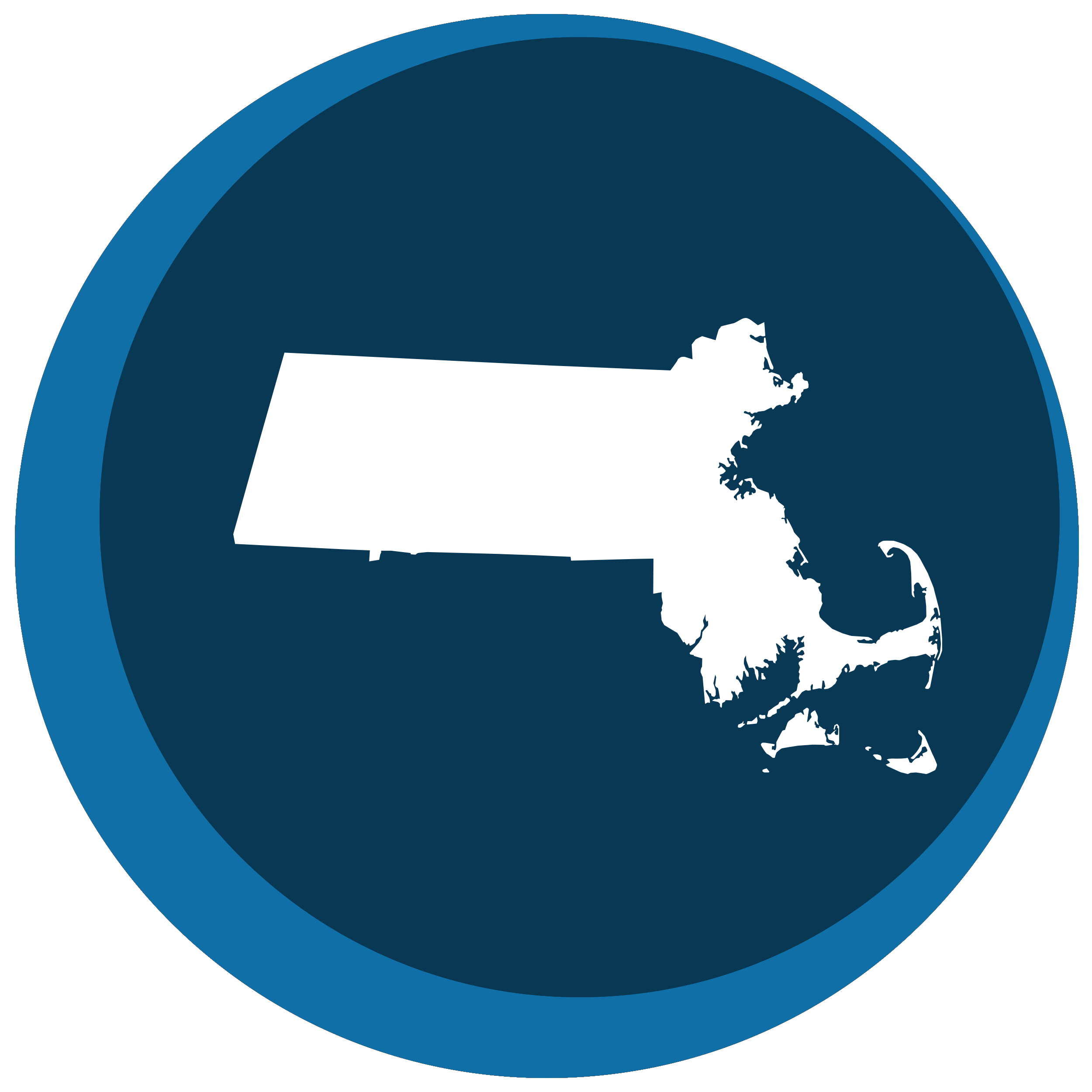 Massachusetts state shape in a circle