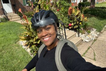 NIA Broker Relationship Manager Amber S. enjoys a bike ride in her neighborhood on her lunch break.