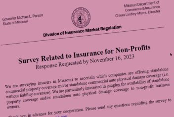 Image capture of a PDF titled Survey Related to Insurance for Non-Profits