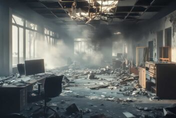 office space damaged by fire