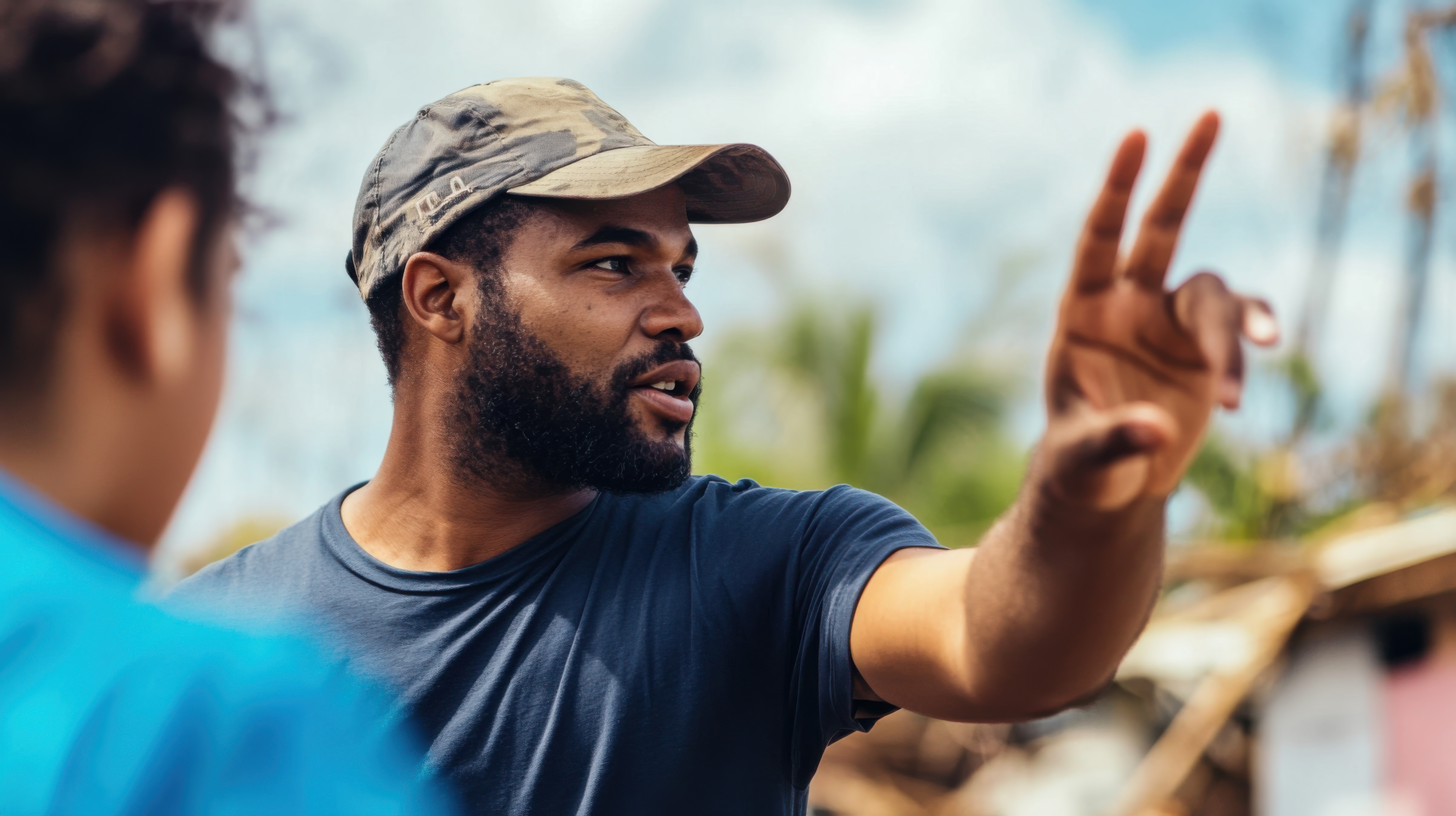 a community organizer coordinating relief efforts after a natural disaster, Illustrating solidarity and emergency response