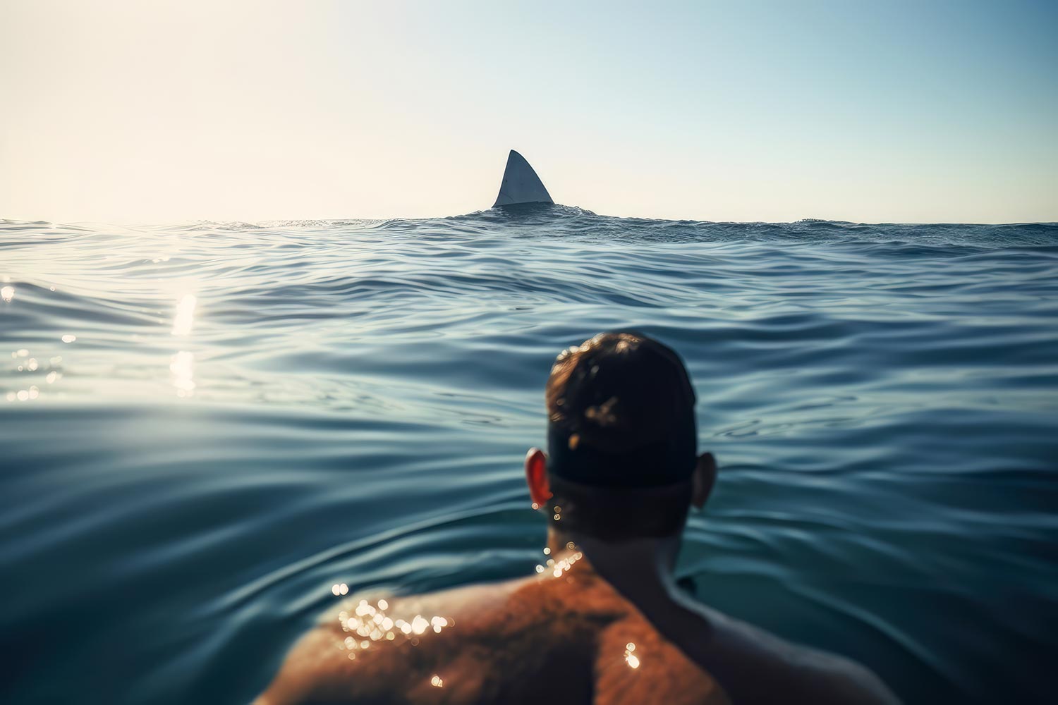 a person swimming with a shark