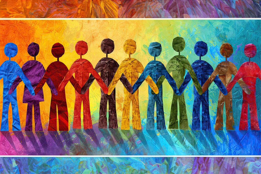 colorful cut-outs of people joining hands