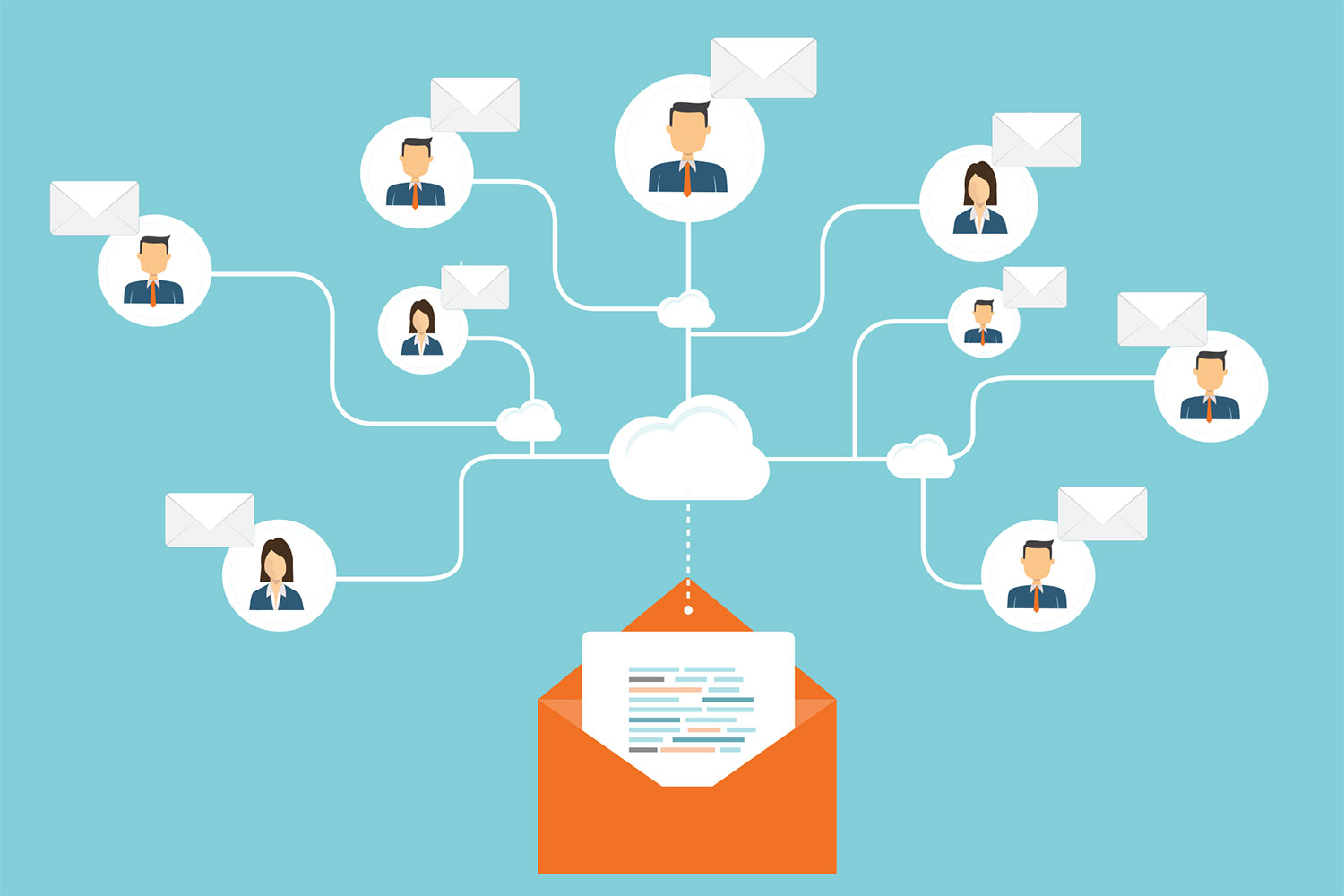 an envelope with graphics indicating multiple people and emails