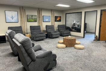 a room full of empty reclining chairs