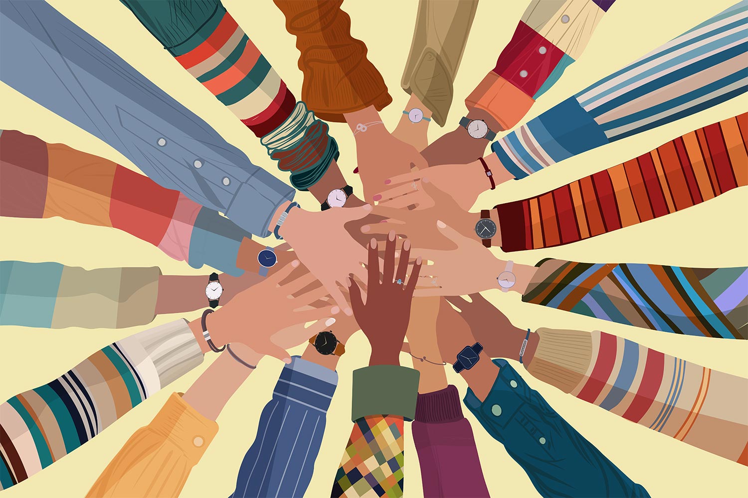 a drawing of a handpile of diverse people