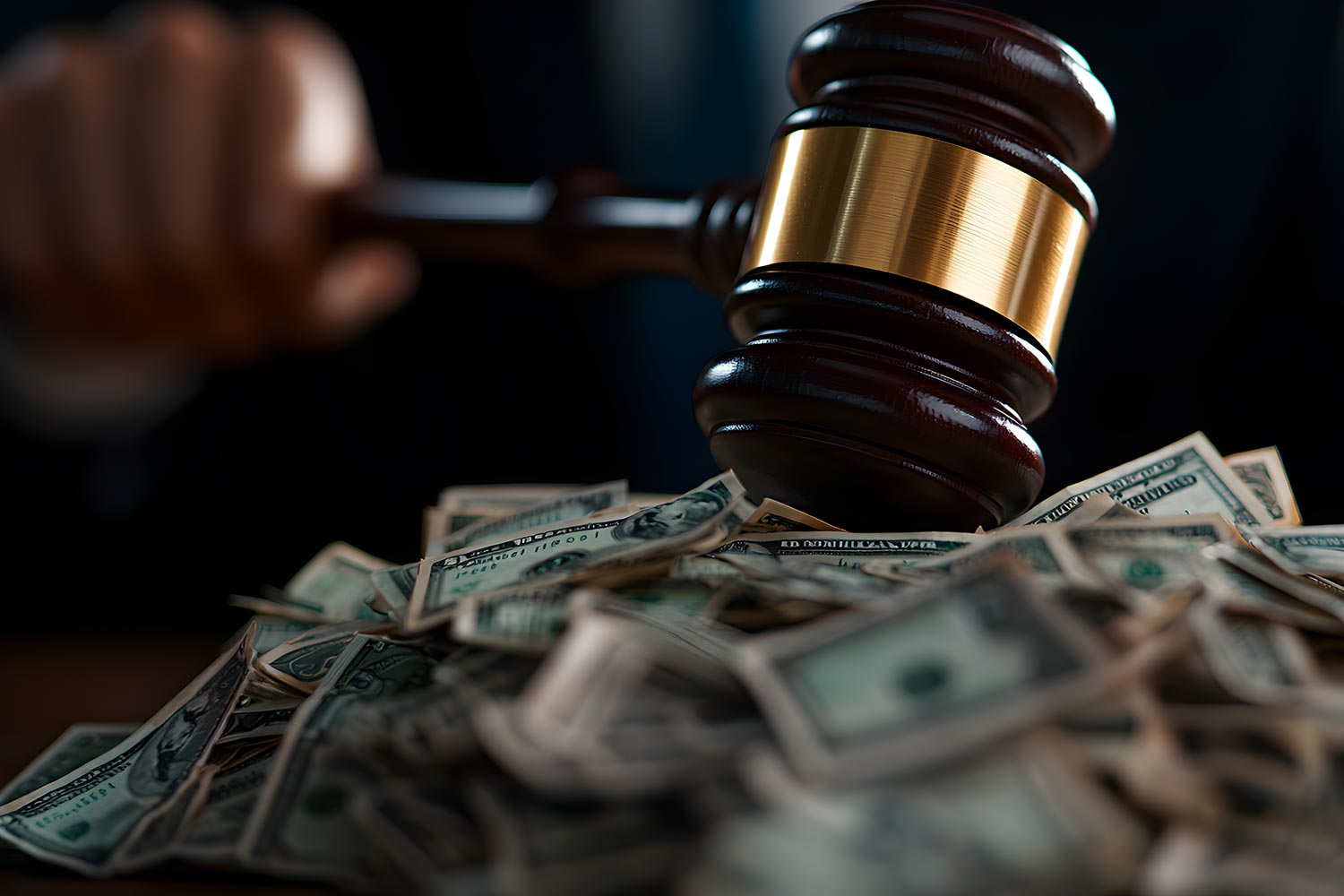 gavel on pile of money