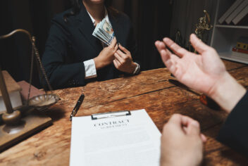 a person putting cash in their pocket at a business meeting