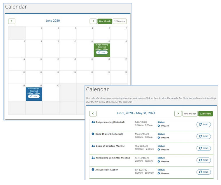 Allow board members to easily view meeting notices, events, and other scheduled activities.