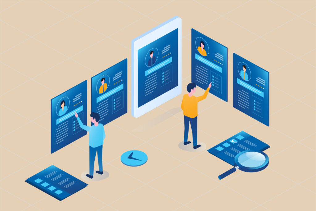 illustration of people reviewing personnel profiles