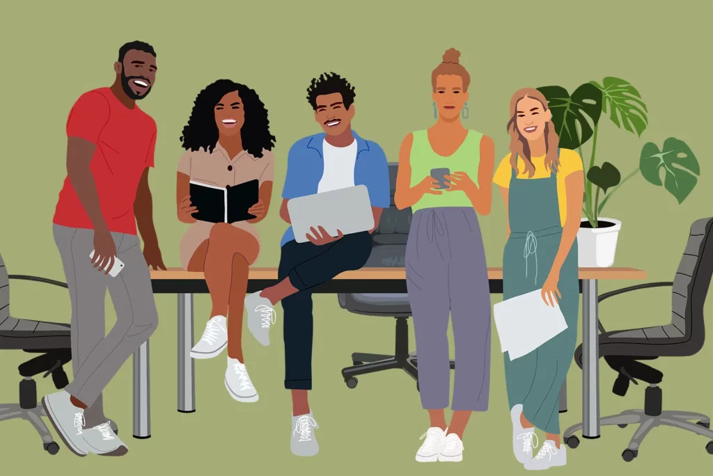 a group of people in an office